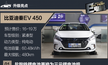 换装三元锂电池/加量不加价 比亚迪秦EV450有哪些升级？