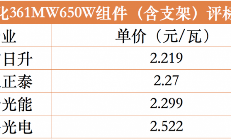 650W+（含支架）最低2.22元／瓦，中石化361MW组件集采评标公示