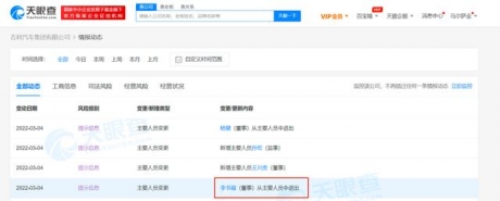 李书福退出吉利汽车集团有限公司董事职务