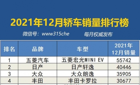 2021年12月汽车销量排行榜