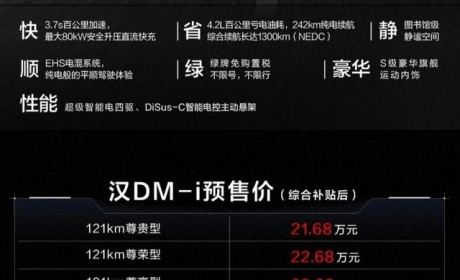 21.68~29.28/32.28 万元，比亚迪汉 DM-i / P 正式开启预售