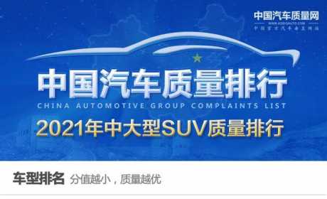 2021年中大型SUV质量排行正式发布