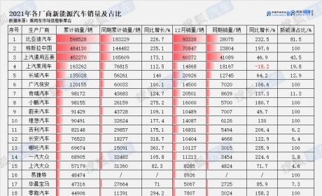 辣评2021年新能源销量 | 蔚小理、比亚迪集体飙升 近三成企业消失或在消亡边缘 ...