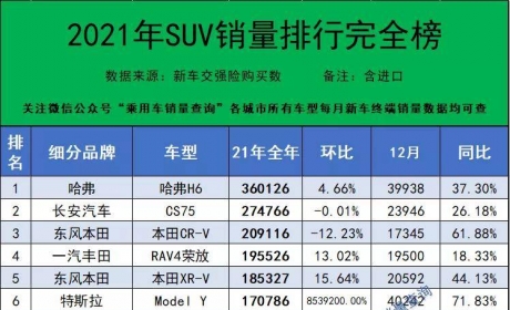 2021年全年汽车终端销量排行/总计1123个车型（含进口）