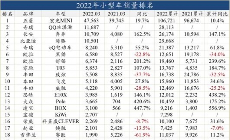 一句话点评3月小型车：如果特斯拉推微型车，能超过五菱宏光吗？