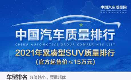 “2021年紧凑型SUV质量排行(官方起售价≤15万元)”正式发布