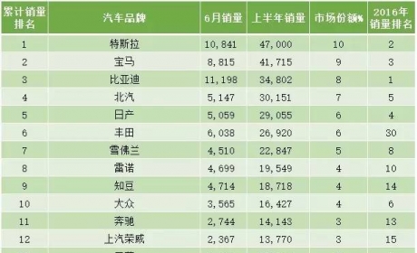 中国占据半壁江山，2017上半年全球电动车销量排名TOP20 ...