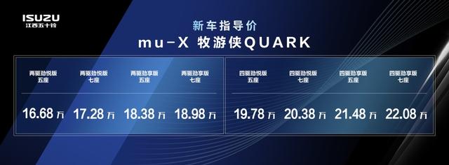 江西五十铃推出全新铃拓GANK、mu-X牧游侠QUARK两款汽油车