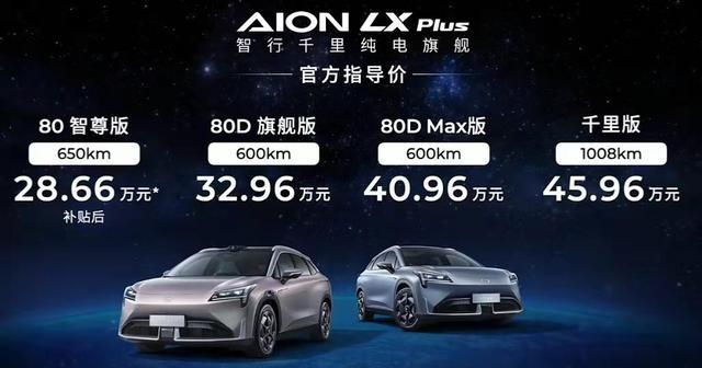 售价28.66-45.96万元，广汽埃安AION LX PLUS正式上市，对标蔚来？