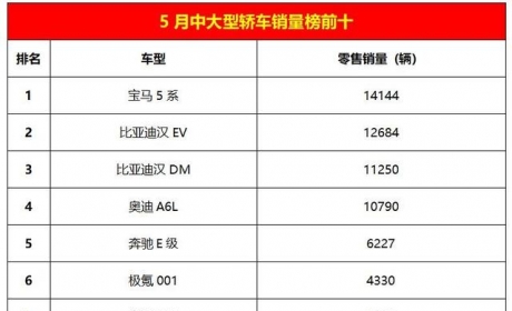 国产中大型车已崛起？5月中大型车销量：前8名国产车就占了5款