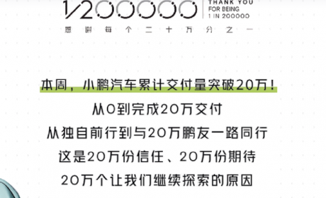 厉害了，小鹏汽车累积销量破20万！