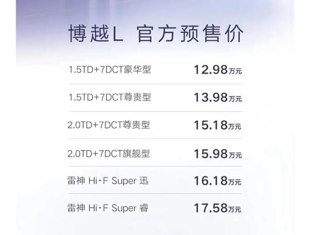 吉利博越 L 将于 10 月 26 日正式上市，预售价 12.98 万元起