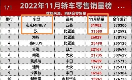 比亚迪汉成交均价26万＋，夺11月中国轿车销量亚军，差冠军402台