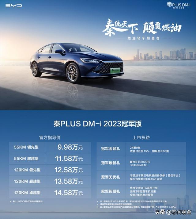 比亚迪秦PLUS DM-i2023冠军版正式发布，或横扫A级车市场！