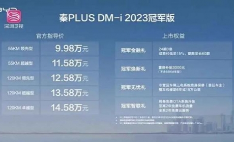 比亚迪秦PLUS DM-i 2023冠军版正式上市