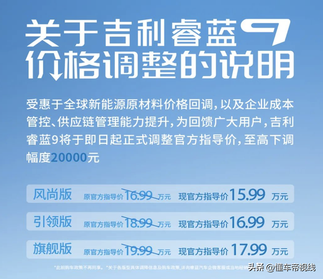 新车｜最高降2万元/15.99万元起，6/7座中型SUV，吉利睿蓝9调价