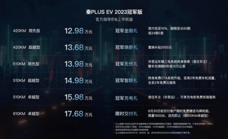 12.98万起，比亚迪秦PLUS EV 2023冠军版上市，买纯电家轿必看