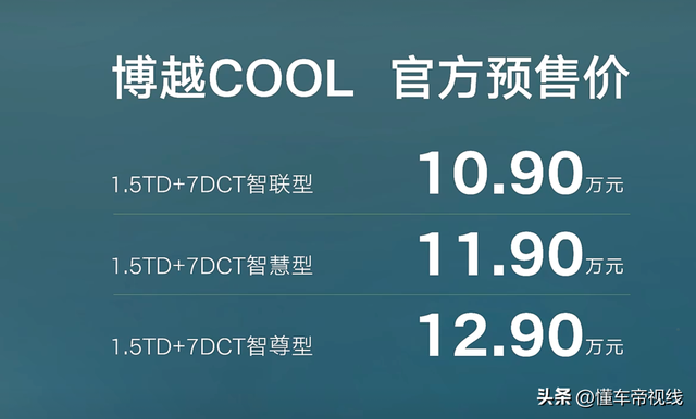 新车 | 预售10.9万起，吉利博越COOL 4月26日上市，搭载1.5TD发动机